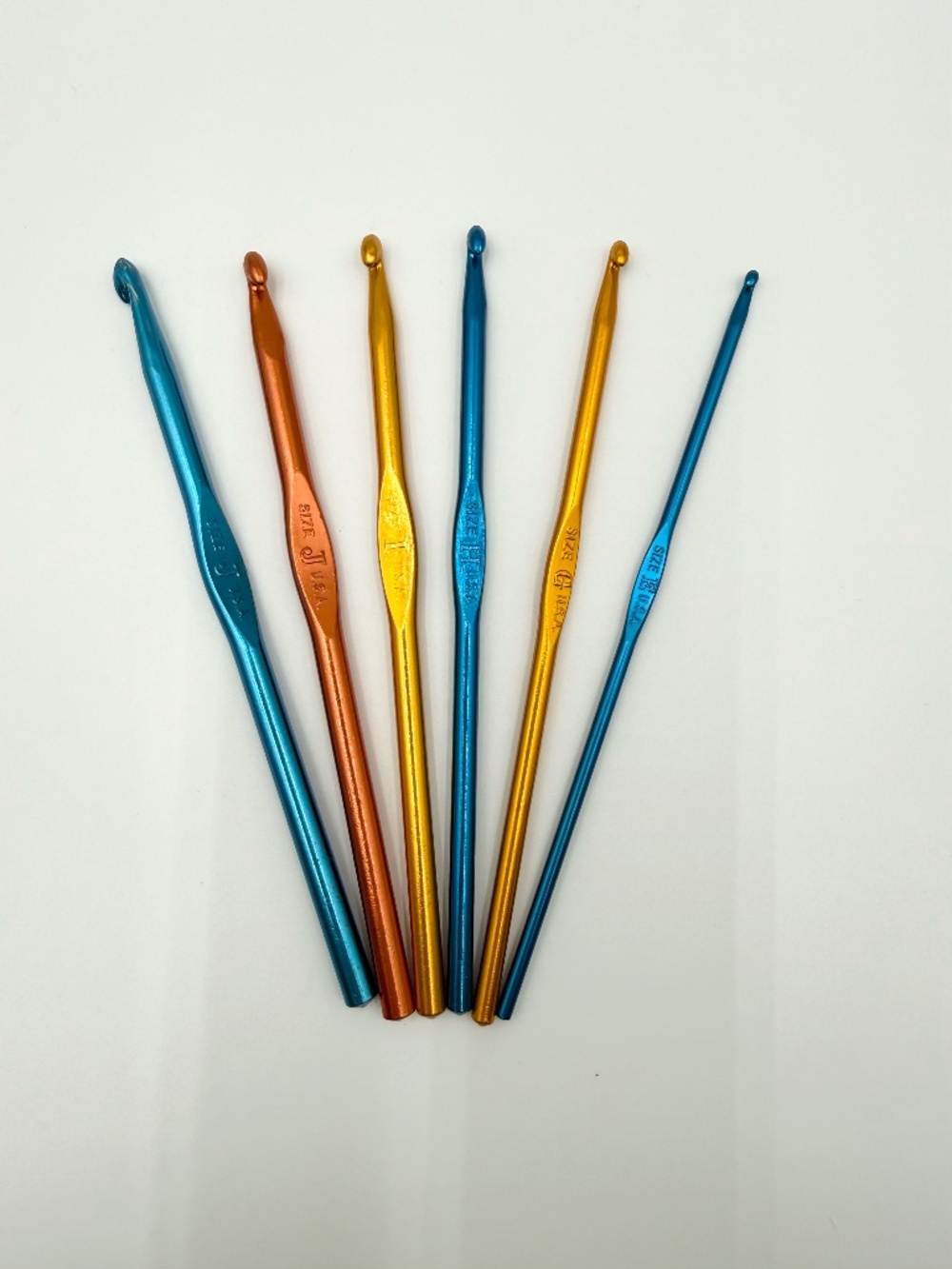 Vintage Boye Aluminum Crochet Hooks Set 7 Piece E G H I J J USA Made